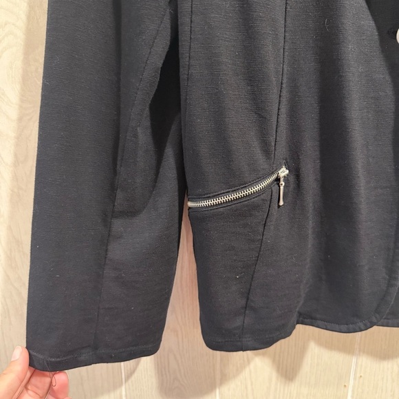 Chico's Black Blazer with Silver Zipper Details, shoulder pads- M - Picture 2 of 8